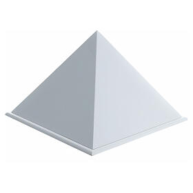 Cremation urn, smooth pyramid with glossy white lacquered finish, 5 L