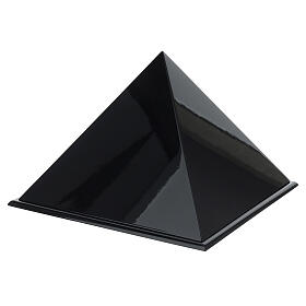 Cremation urn, smooth pyramid with glossy black lacquered finish, 5 L