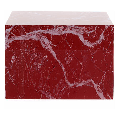 Ascheurne, Quaderform, glatte Oberfläche, Effekt von rotem Marmor mit weißen Venen, glänzend, 5L 4