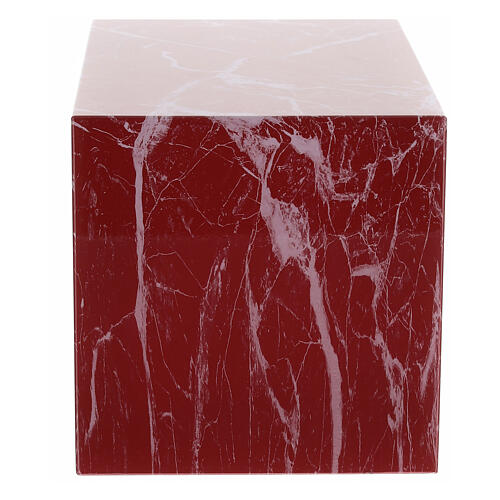 Urna funerária paralelepípedo liso efeito mármore vermelho brilhante com veios 5L 3