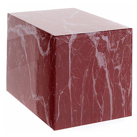 Funeral urn smooth parallelepiped with glossy red veined marble effect 5L