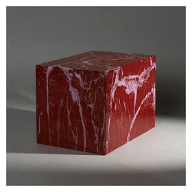 Funeral urn smooth parallelepiped with glossy red veined marble effect 5L