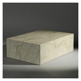 Smooth cremation urn, book-shaped, polished Botticino marble effect, 5 L