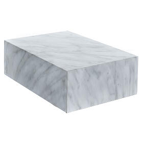 Smooth cremation urn, book-shaped, polished Carrara marble effect, 5 L