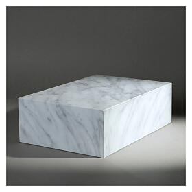 Smooth cremation urn, book-shaped, polished Carrara marble effect, 5 L