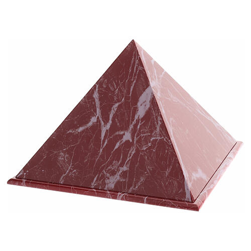 Urna cinerária pirâmide lisa efeito mármore vermelho brilhante com veios 5L 3