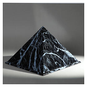Urne cinéraire pyramide lisse effet marbre noir fin. brillante 5L