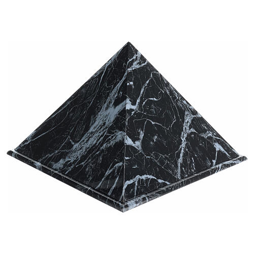 Urna cinerária pirâmide lisa efeito mármore preto brilhante 5L 1