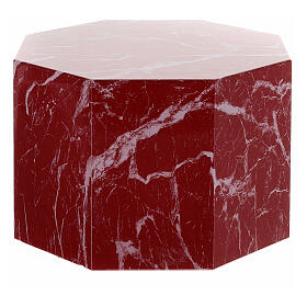 Ascheurne, achteckige Grundform, glatte Oberfläche, Effekt von rotem Marmor mit weißen Venen, glänzend, 5L