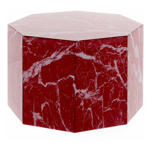 Ascheurne, achteckige Grundform, glatte Oberfläche, Effekt von rotem Marmor mit weißen Venen, glänzend, 5L 3