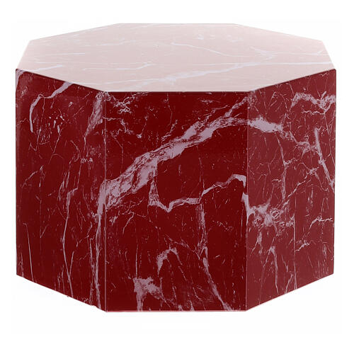 Smooth octogonal urn, polished red-veined marble look, 5L 1