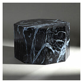 Ascheurne, achteckige Grundform, glatte Oberfläche, Effekt von schwarzem Marmor mit weißen Venen, glänzend, 5L