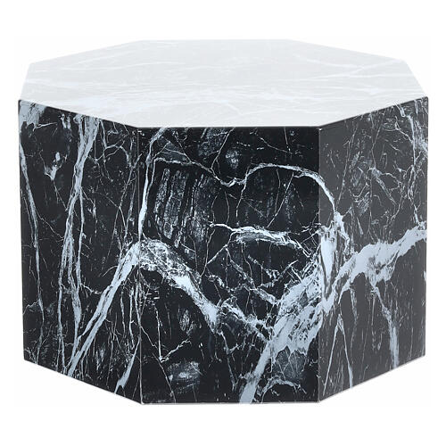 Ascheurne, achteckige Grundform, glatte Oberfläche, Effekt von schwarzem Marmor mit weißen Venen, glänzend, 5L 1