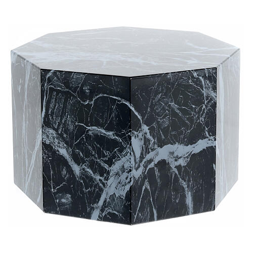 Ascheurne, achteckige Grundform, glatte Oberfläche, Effekt von schwarzem Marmor mit weißen Venen, glänzend, 5L 3