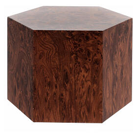 Hexagonal urn, smooth surface with matte root wood look, 5L
