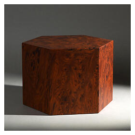Hexagonal urn, smooth surface with matte root wood look, 5L