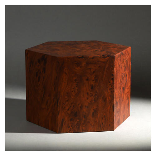 Hexagonal urn, smooth surface with matte root wood look, 5L 2
