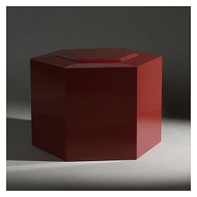 Hexagonal urn, embossed surface with glossy red lacquered finish, 5L