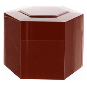 Cremation urn glossy red lacquered hexagonal 5L