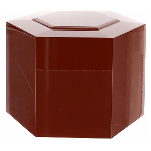 Cremation urn glossy red lacquered hexagonal 5L 1