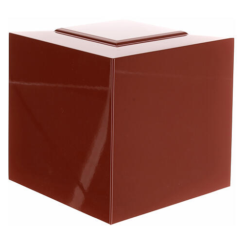Ascheurne, Würfelform mit leicht erhabenen quadratischen Aufsatz, glänzend rot lackiert, 5L 1