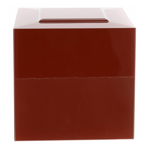 Ascheurne, Würfelform mit leicht erhabenen quadratischen Aufsatz, glänzend rot lackiert, 5L 3