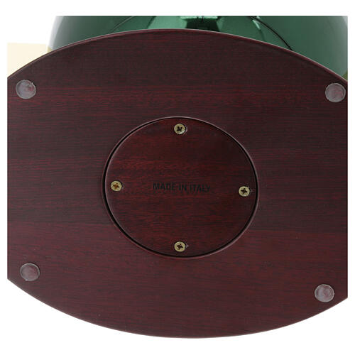 Cremation urn Ovazione, green lacquered steel sphere, mahogany base 5