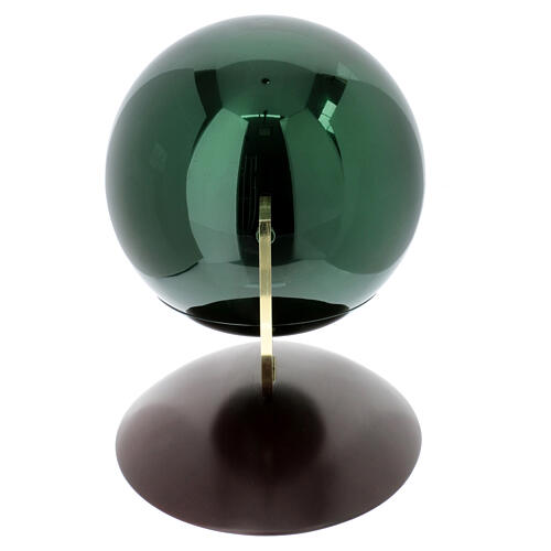 Urna cinerária esfera Ovazione verde aço envernizado base mogno 3