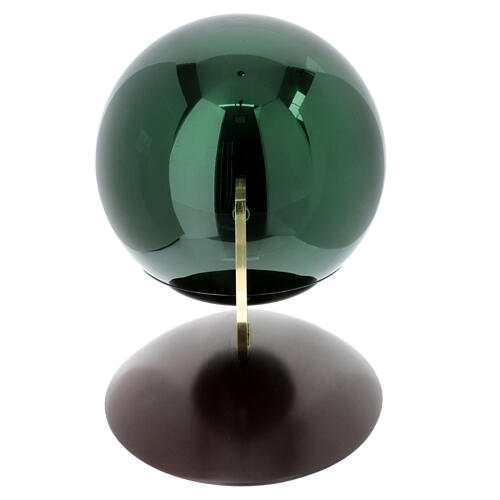 Ovation cremation urn green lacquered steel sphere with mahogany base 3