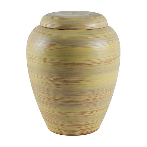 Urne mit gelben, grünen, braunen und hellblauen Querstreifen, Keramik – 30×20 cm, 5 Liter 1