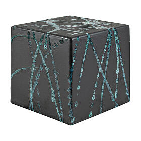 Square black urn with blue glitter decor, 20x20x20 5lt