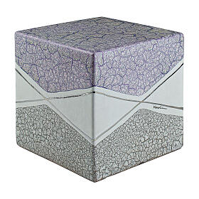 Urne carrée motif géométrique lilas blanc et gris 20x20x20 cm 5 litres