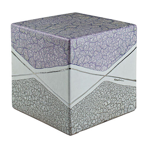 Urne carrée motif géométrique lilas blanc et gris 20x20x20 cm 5 litres 1
