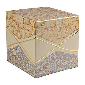 Square cremation urn geometric pattern orange white and lilac 20x20x20 5lt