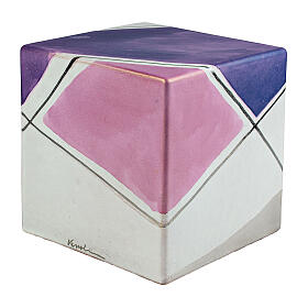 Urne carrée violet blanc et rose motif géométrique 20x20x20 cm 5 litres