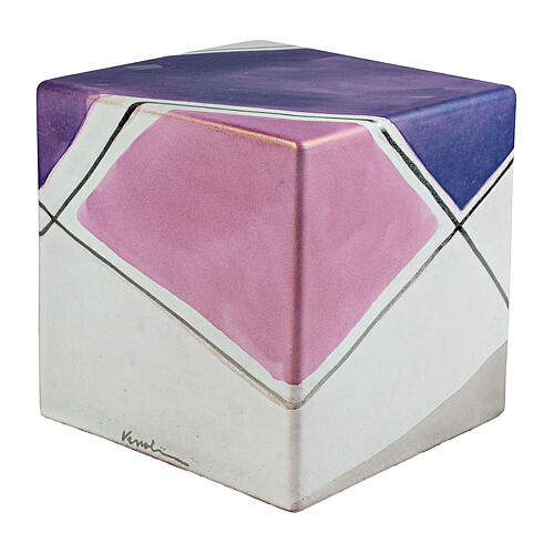 Square Urn in Purple, White, and Pink with Geometric Motif, 20x20x20 cm 5l 1