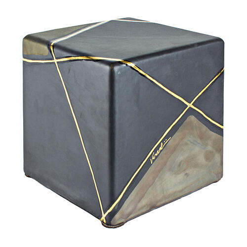Square black and brown urn with geometric pattern, 8x8x8 in, 5L 1