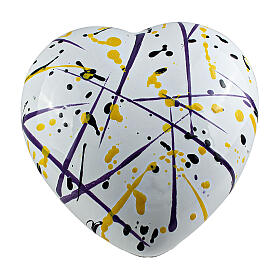 White heart urn with blue and yellow brushstrokes, 14x30x29 5L