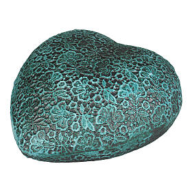 Heart urn with green and black relief flower effect, 14x30x29 5lt