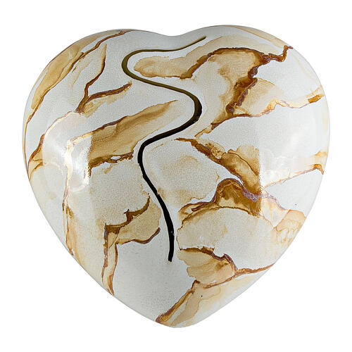 Heart-shaped urn with ochre marble vein effect, 5.5x12x11 in, 5L 1