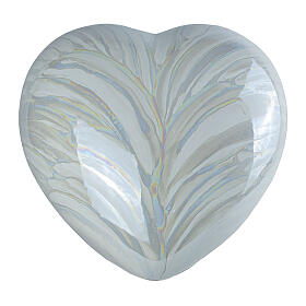 Glossy white ceramic heart-shaped urn with holographic effect, 14x30x29 5L