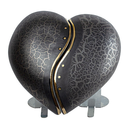 Urna corazón negro detalles mármol oro 14x30x29 5lt 1
