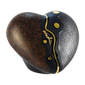 Double heart-shaped two-piece urn in matte black with gold marble effect, 15x40x40 10L