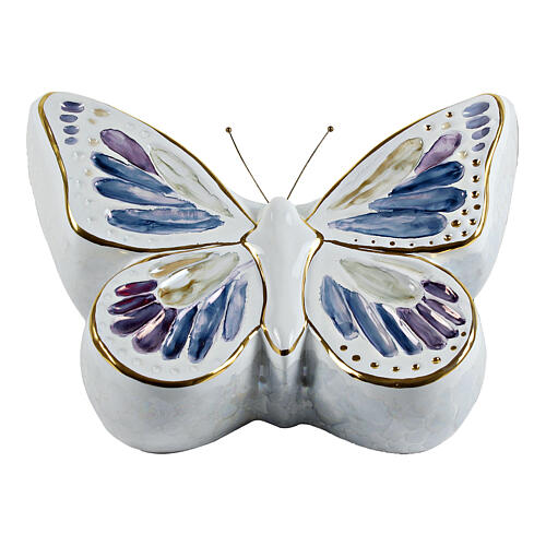 Urna farfalla bianca dettagli oro viola e blu 16x38x28 6lt 1