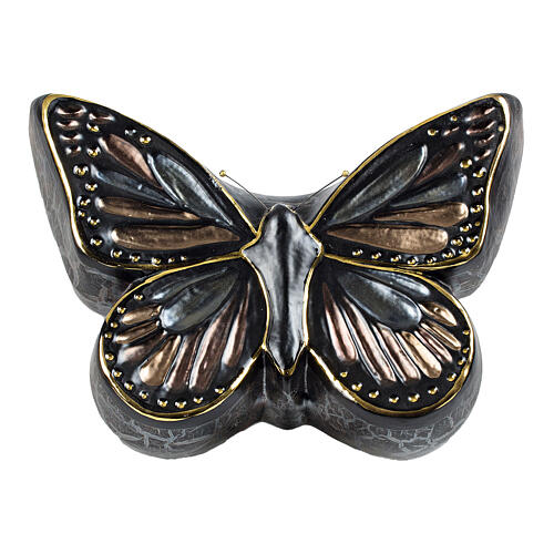 Black butterfly urn with brown and gold details, 6x15x11 in, 6L 1