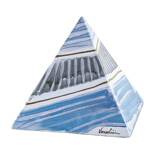 Urne in Pyramidenform, Weiß und Blau mit geometrischem Motiv, Keramik – 25x26x26 cm, 5 Liter 1