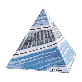 Pyramid Urn with White and Blue Geometric Motif, 25x26x26 5lt