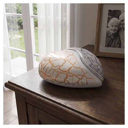 Urne, zweiteilig in Doppelherzform, Orange und Hellblau mit Marmoreffekt, Keramik – 15x40x40 cm, 10 Liter 2