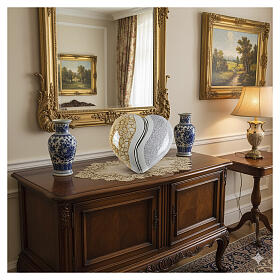 2-piece urn double heart orange and light blue marble effect, 15x40x40 10lt