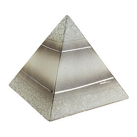 Urne in Pyramidenform, Weiß und Beige mit Marmorstruktur und silbernen Linien, Keramik – 25x26x26 cm, 5 Liter